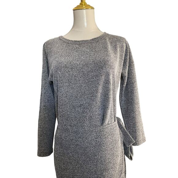 Large Black White Knit Dress 3/4 Sleeve Tie Waist Casual Semi-Formal - Picture 8 of 9